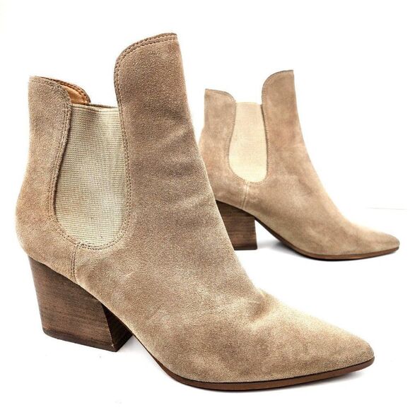 Kendall Kylie Finley Chelsea Ankle Boot Booties Beige Suede Pointed Toe SZ 6.5 - Picture 1 of 7